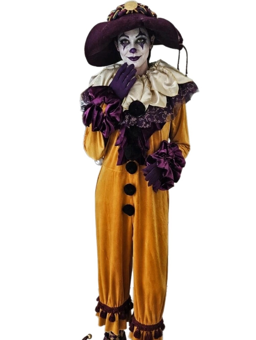 Vintage Style Pierrot Jester Halloween Costume Velvet Upcycled Handmade Size L